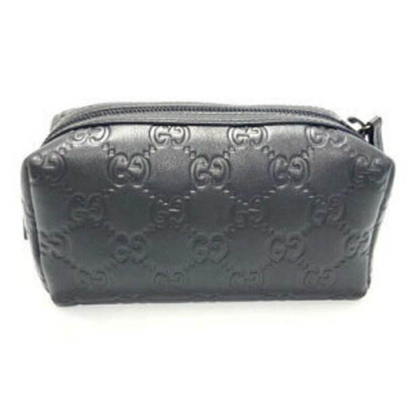Gucci Pouch Leather Black Cosmetic GG - Picture 1 of 6